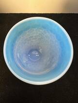 古い氷コップ 乳白亀甲文棗型エナメル青/和ガラス/ガラスコップ/_画像5