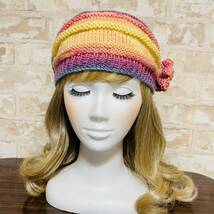ハンドメイド ニット帽 手編み キャップ カラフルな虹の帽子 ワッチ キャップ_画像3