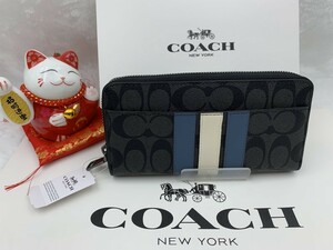 コーチ COACH 長財布 財布 メンズ プレゼント 贈り物 シグネチャー ラウンドファスナー ジップ メンズ ライン 新品 未使用 F26070 C120