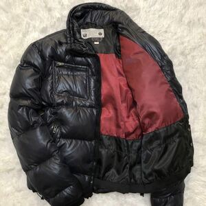 【美品】DIESEL ディーゼル【希少XXL】ダウンジャケット メンズ ワッペン 通勤 通学 羽織 牛革 ダウン フェザー ネイビー 紺 レッド 赤