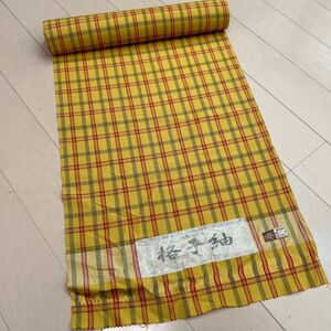 正絹　絹100％ 格子紬　反物　伝統工芸品