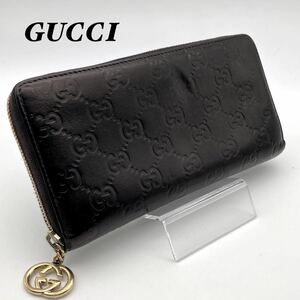 GUCCI グッチ 長財布 シマ ラウンドジップ ブラック ピンクベージュ