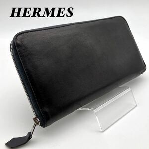 エルメス HERMES 長財布 アザップロング オールレザー ブラック ブルー