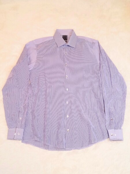 カルバンクライン Calvin Klein 長袖シャツ Yシャツ slim fit ストライプ 紫 パープル ckロゴ 中古美品 ビジネス フォーマル