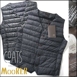 新品6.5万【MOORER COATS MILANO】ムーレー社が織りなすデニムプリントx上品カラー/コーツミラノリバーシブルダウンジレベスト48/M相当