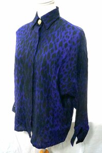 19★【中古・送料500円】Gianni Versace ジャンニヴェルサーチ レディース 長袖 ブラウス ダークパープル/ 濃紫 40 アニマル★295xN7/1ｂ*