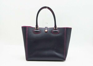 ◇【LOEWE ロエベ】レオ レザートートバッグ 364.71.G60 ネイビー×ピンク