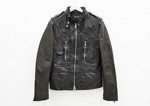 ◇【GUCCI グッチ】レザー ライダースジャケット ブラック 48