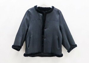 ◇美品【JIL SANDER ジル・サンダー】リバーシブル ムートン ノーカラージャケット ネイビー 34