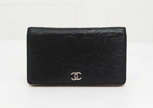 ◇【CHANEL シャネル】カメリア ココマーク 2つ折り長財布 ブラック