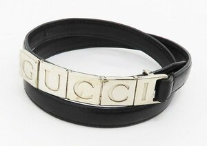 ◆【GUCCI グッチ】ロゴ レザーベルト ブラック/シルバー金具