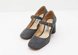 ◇美品【PRADA プラダ】ストラップ パンプス グレー 34