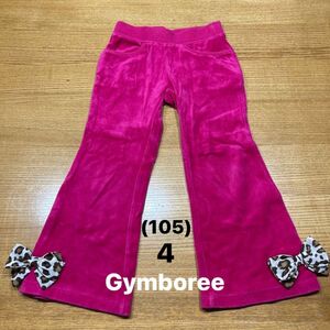 【Gymboree】(USED)ジンボリー 濃いピンク ベロア素材 ヒョウ柄リボン付き ロングフレアパンツ 4(105cm)