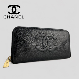 ■CHANEL シャネル■ キャビアスキン ラウンドファスナー ウォレット長財布 ロングウォレット ブラック ココマーク