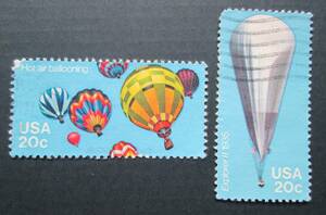 米国/アメリカ切手　　1983年 各種の気球　　　20ｃ：熱気と高高度気球エクスプローラー II　2種　使用済み