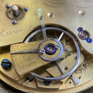 大粒カットダイヤ伏石 英国製 Cousens & Whiteside 3/4プレート鎖引き懐中時計 ジャンク扱い 1843年 銀無垢 美品