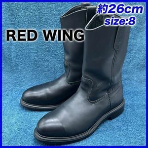 即決★RED WING 42253 06年★26cm ペコスブーツ レッドウィング メンズ 8 E2 黒 ブラック 本革 スチールトゥ バイクブーツ