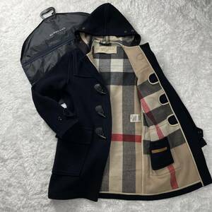 稀少 バーバリー ブリット ダッフルコート メガチェック ノバチェック ウール ネイビー XL相当 レザータグ BURBERRY BRIT イングランド製