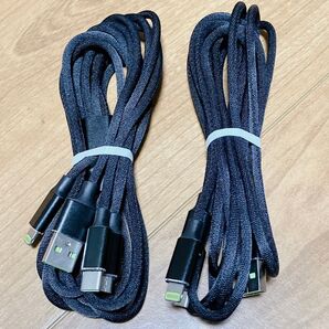 充電ケーブル ブラック 2本セット 3in1Lightning Type-C USB