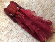 Q20107●ロングドレス　衣装　ワインレッド　スパンコール　ラメ　オーガンジー　LL_画像3