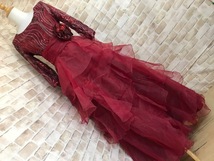 Q20107●ロングドレス　衣装　ワインレッド　スパンコール　ラメ　オーガンジー　LL_画像1