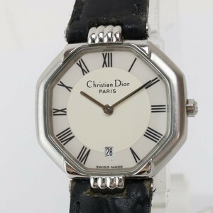 2311-666 クリスチャンディオール クオーツ 腕時計 Christian Dior D48-100 下日付 銀色 オクタゴンケース ローマン数字 純正尾錠