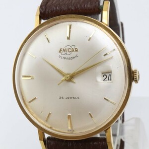 2312-573 エニカ 手巻き式 腕時計 ウルトラソニック 25石 日付 金色