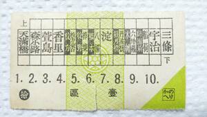 S1485-F 　　　阪急電車　～戦前　軟券　【　壹區　三條～天満橋③普通　緑　　】