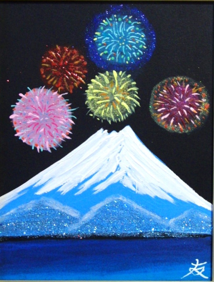 National Art Association TOMOYUKI Tomoyuki, Winter Fireworks Mount Fuji, Oil painting, F6: 40, 9×31, 8cm, One-of-a-kind oil painting, New high-quality oil painting with frame, Autographed and guaranteed to be authentic, Painting, Oil painting, Nature, Landscape painting