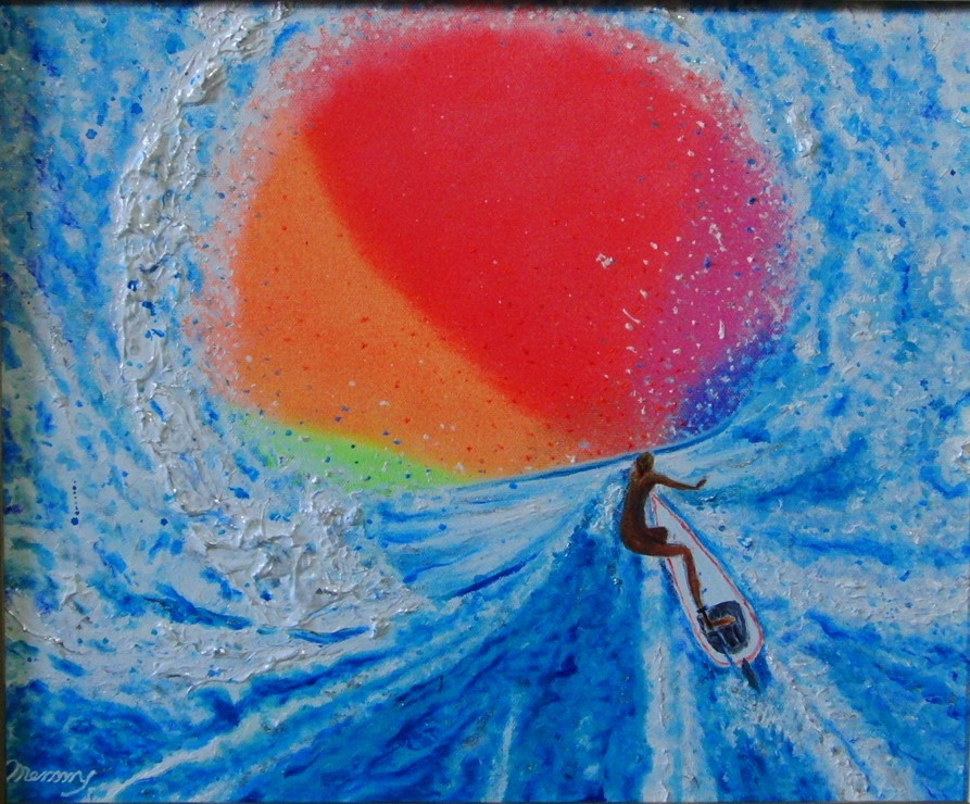 ≪Komikyo≫, Memi Sato, 『Surfing Tube』, oil painting, F8 No.: 45, 5cm×37, 9cm, One-of-a-kind oil painting, Oil painting with frame, Hand-signed and guaranteed authenticity, painting, oil painting, Nature, Landscape painting