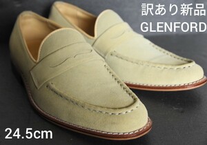 訳あり新品 100円スタート！【GLENFORD】グレンフォード カジュアルシューズ ヌバック メンズ コインローファー ベージュ 24.5cm