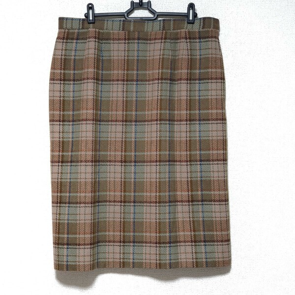 Fitme フィットミー ブラウン系 チェック柄 ウール82% スカート サイズ19（約3L～4Lサイズ相当） 日本製