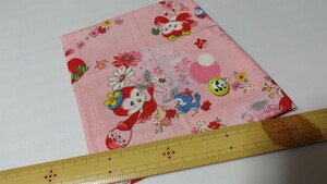 カットクロス 松山敦子 レトロ可愛い 小鳥 花柄 ピンク色地 縦52cmx橫54cm 綿シーチング地 ハンドメイド小物 