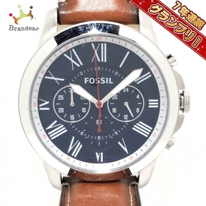 FOSSIL(フォッシル) 腕時計■美品 FS5210 メンズ 革ベルト/クロノグラフ ネイビー