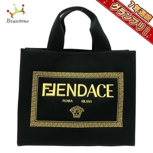 フェンディ FENDI トートバッグ 8BH395 - キャンバス 黒×ゴールド FENDACE 美品 バッグ