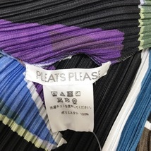 プリーツプリーズ PLEATS PLEASE カーディガン サイズ3 L - 黒×グリーン×マルチ レディース 七分袖/プリーツ トップス_画像3