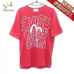 エヴィス EVISU 半袖Tシャツ サイズ38 M - レッド×白×ライトブルー メンズ クルーネック トップス