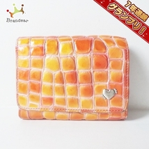 コッコフィオーレ COCCO FIORE 2つ折り財布 - エナメル（レザー） オレンジ×ライトブラウン 型押し加工/ハート/ラインストーン 財布_画像1
