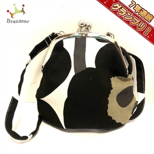 マリメッコ marimekko ショルダーバッグ - キャンバス 黒×白×グレー がま口/ミニバッグ バッグ