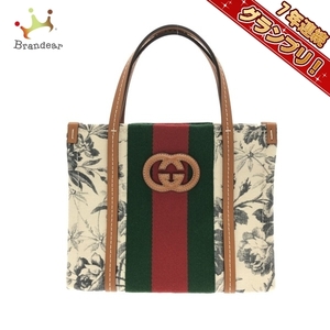 グッチ GUCCI トートバッグ 727735 インターロッキングG ミニ トートバッグ キャンバス×レザー アイボリー×ダークグレー×マルチ 美品