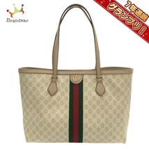 グッチ GUCCI トートバッグ 631685 オフィディア/GGスプリーム PVC(塩化ビニール)×レザー ベージュ×ホワイト×マルチ 美品 バッグ_画像1