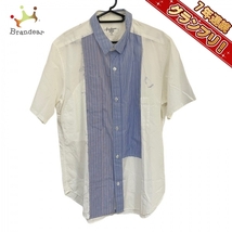 ヨウジヤマモト yohjiyamamoto 半袖シャツ サイズ4 XL - 白×ブルー×マルチ メンズ ストライプ トップス_画像1