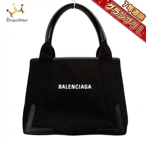バレンシアガ BALENCIAGA トートバッグ 339933 ネイビーカバスS キャンバス×レザー 黒×白 バッグ
