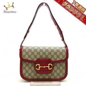 グッチ GUCCI ショルダーバッグ 602204 GGプラス・GGスプリーム,ホースビット1955 PVC(塩化ビニール)×レザー グレーベージュ×レッド 美品