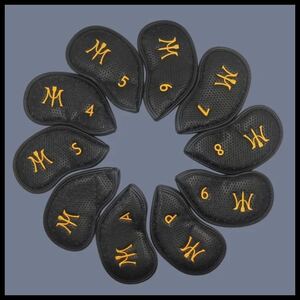 三浦技研 MIURA USA 10pcs IRON COVER アイアンカバー 10個セット (4-Pw,Aw,Sw,表記無し) HONEYCOMB BLACK/GOLD 黒