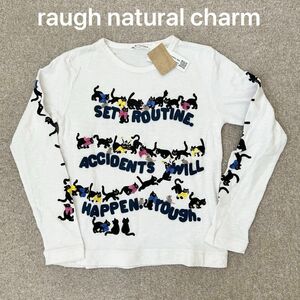 raugh natural charm ネコ柄 長袖Tシャツ ホワイト