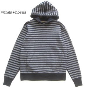 美品カナダ製!!ウイングアンドホーンズ wings+horns*ボーダー柄肉厚スウェットパーカ M 紺×白 SHIPS購入