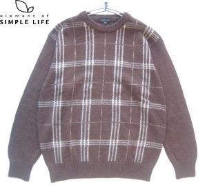 美品!!シンプルライフ SIMPLE LIFE*チェック柄ウールニットセーター M 茶 ブラウン ダーバン D'URBAN