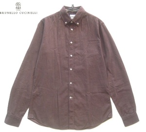 極上イタリア製!!ブルネロクチネリ BRUNELLO CUCINELLI*SLIM FIT 細畝コーデュロイボタンダウンシャツ S 実寸M 茶 ブラウン