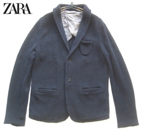 極上イタリア製!!ザラ マン ZARA MAN*ショールネックコットンニット2つボタンアンコンジャケット L 紺 ネイビー